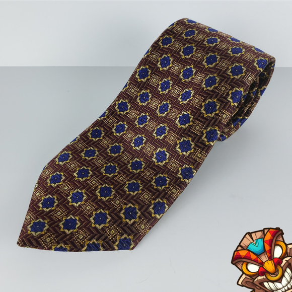 John W Nordstrom NEW Brown Blue Gold Geometric Jacquard Woven Silk Mens Necktie